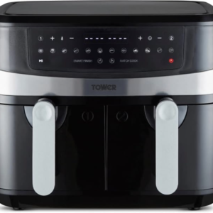 Tower T17088 Vortx Dual Basket Air Fryer with Smart Finish, 2600 W, 9 L, Black