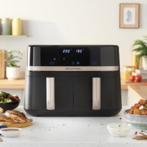 Russell Hobbs Air Fryer 9L, Dual Basket, 9 Programs, Dual Zone, Touchscreen, Max 200℃, Auto Shut-Off, Keep warm