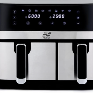 NETTA 9L Dual Basket Drawer Air Fryer with Digital Smart Programmes Double XL Family Size Small and Large Drawer - Black