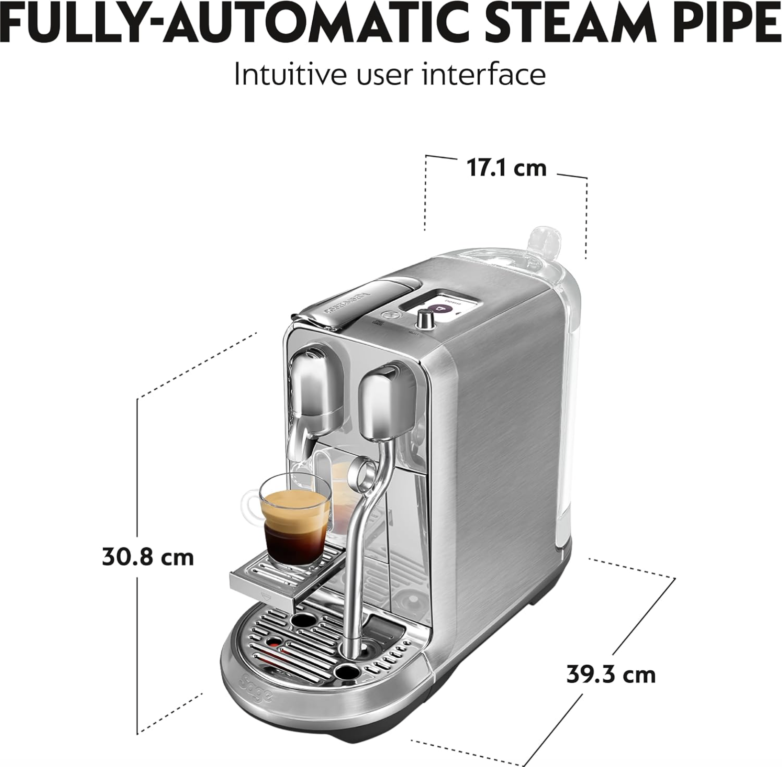 Irishkitchen Creatista Plus Automatic Pod coffee machine with milk frother wand for Espresso, Cappuccino & Flat White by Sage in Brushed Stainless Steel - Image 5